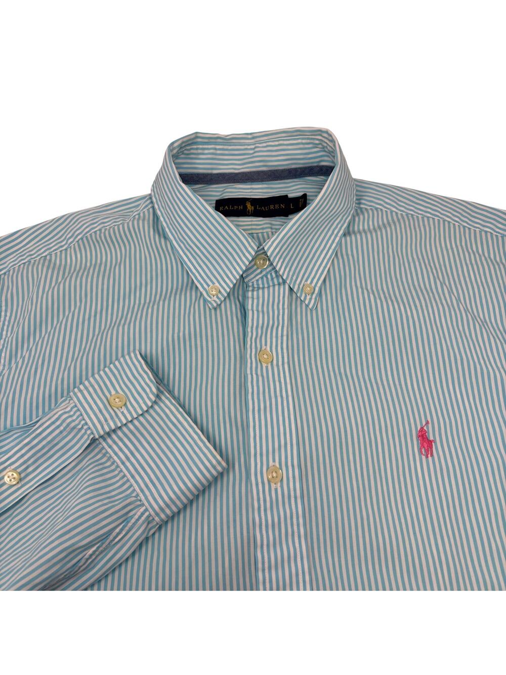 Ralph Lauren Mens Large Light Blue Striped Long Sleeve Button Down Shirt